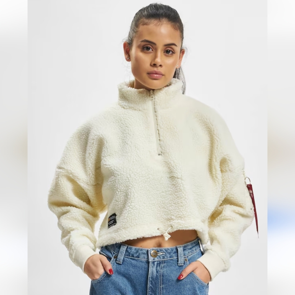EUC Calvin Klein Pull Over Half Zip High Performance Sherpa Crop Jacket